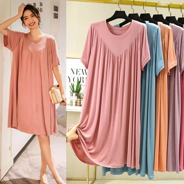 🔥 Super Soft Short Sleeve Pajama Dress 😴👗 Ultimate Comfort & Relaxed Fit! ✨