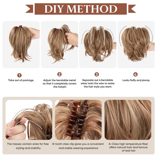 💁‍♀️✨ Synthetic Claw Clip-In Ponytail 🌟 Easy DIY Hairpiece & Bun!