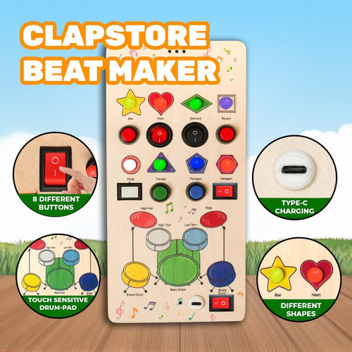Clapstore Beatmaker Montessori Busyboard , Interactive Sound and Light Sensory Toy for Toddlers Ages 1-6, Promotes Musical Learning, Enhances Hand-Eye Coordination and Develops Fine Motor Skills
