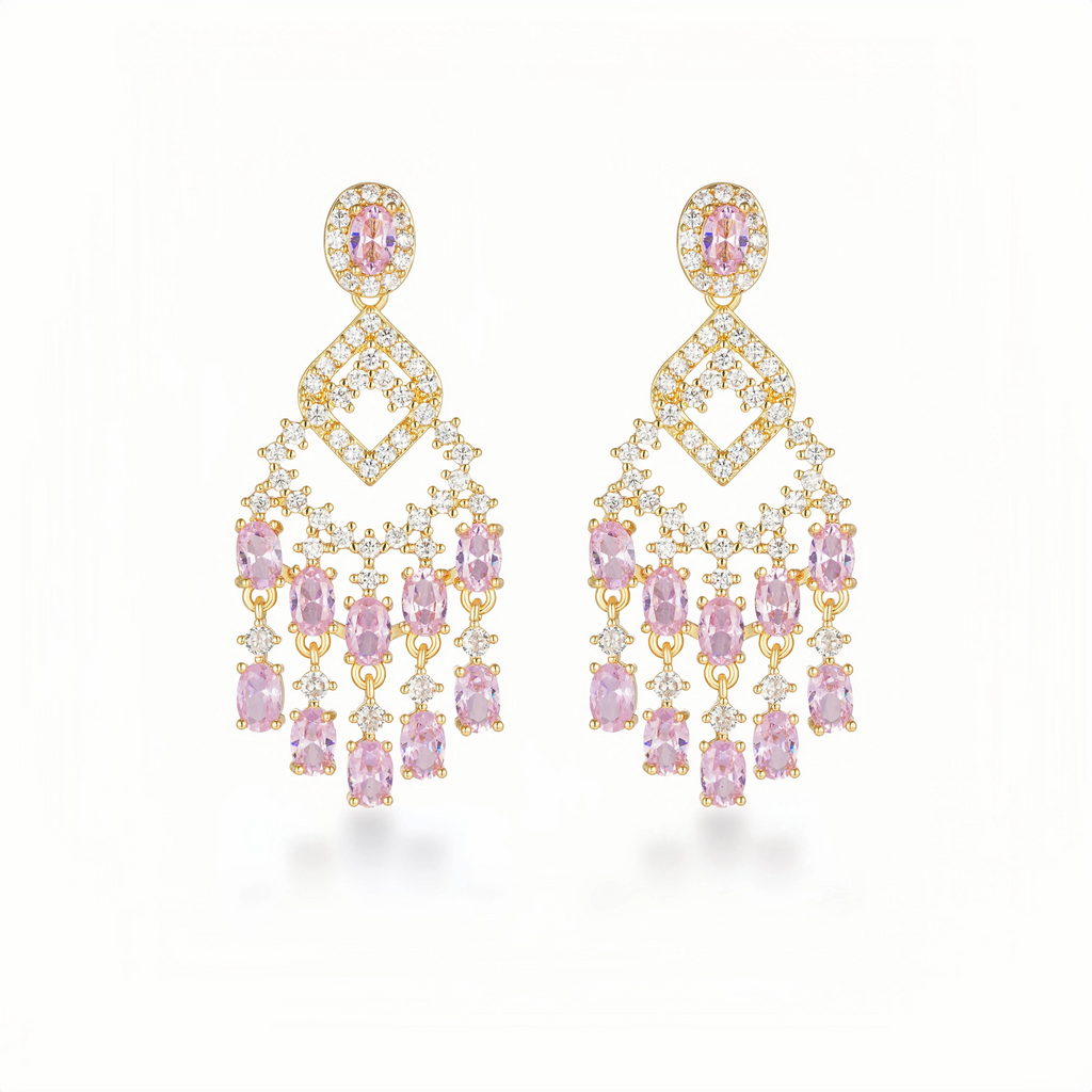 📿Pink Crystal Fireworks Drop Earrings