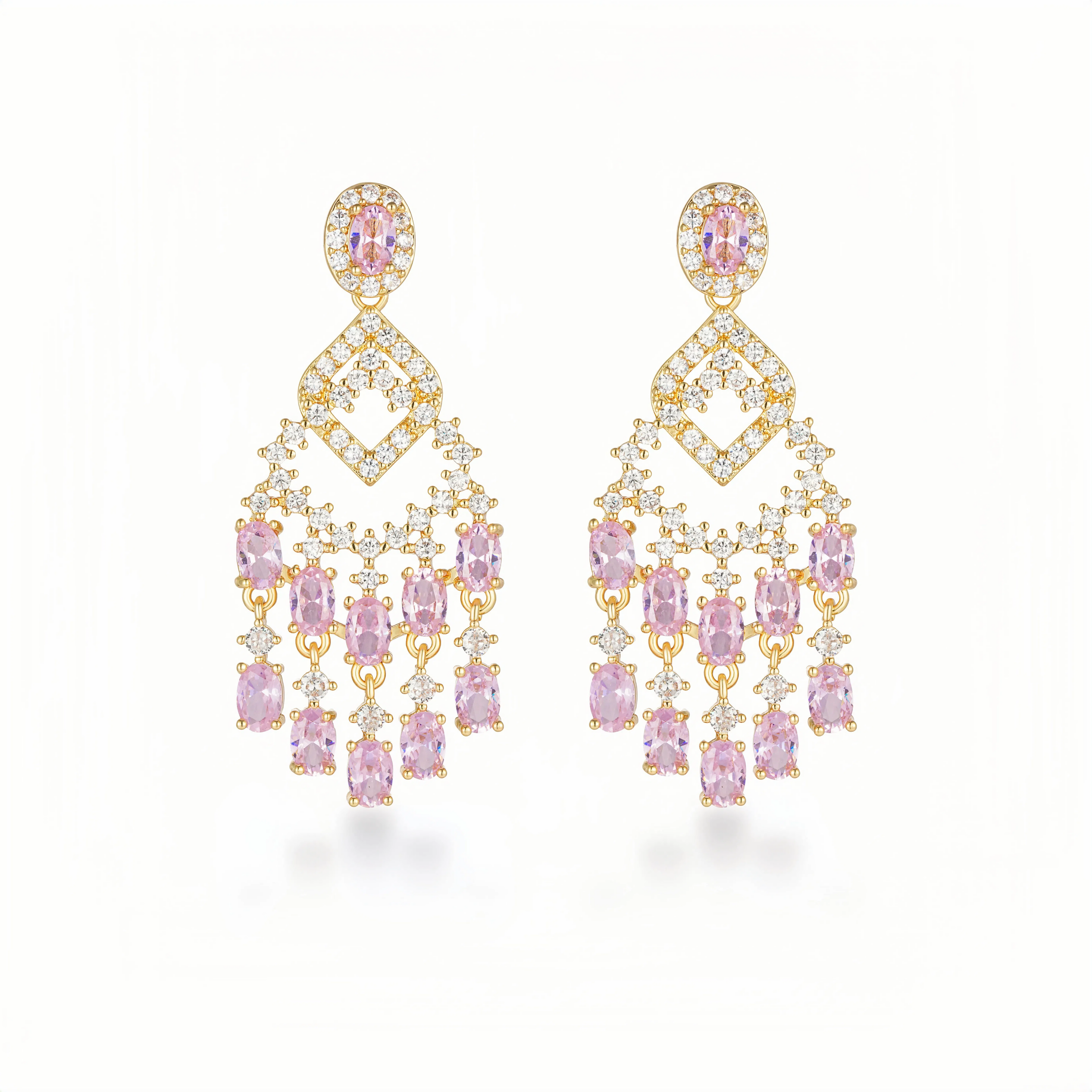 📿Pink Crystal Fireworks Drop Earrings