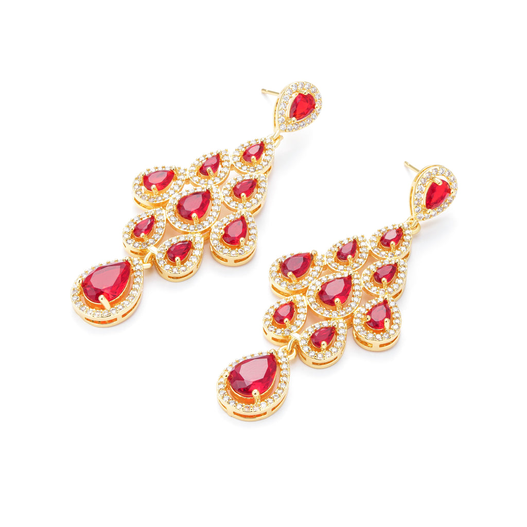 Red Transparent Teardrop Crystal Earrings