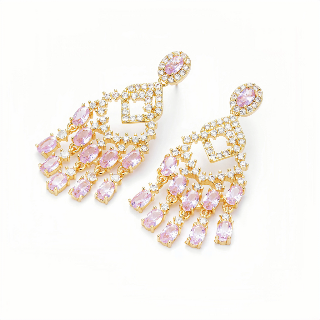 📿Pink Crystal Fireworks Drop Earrings