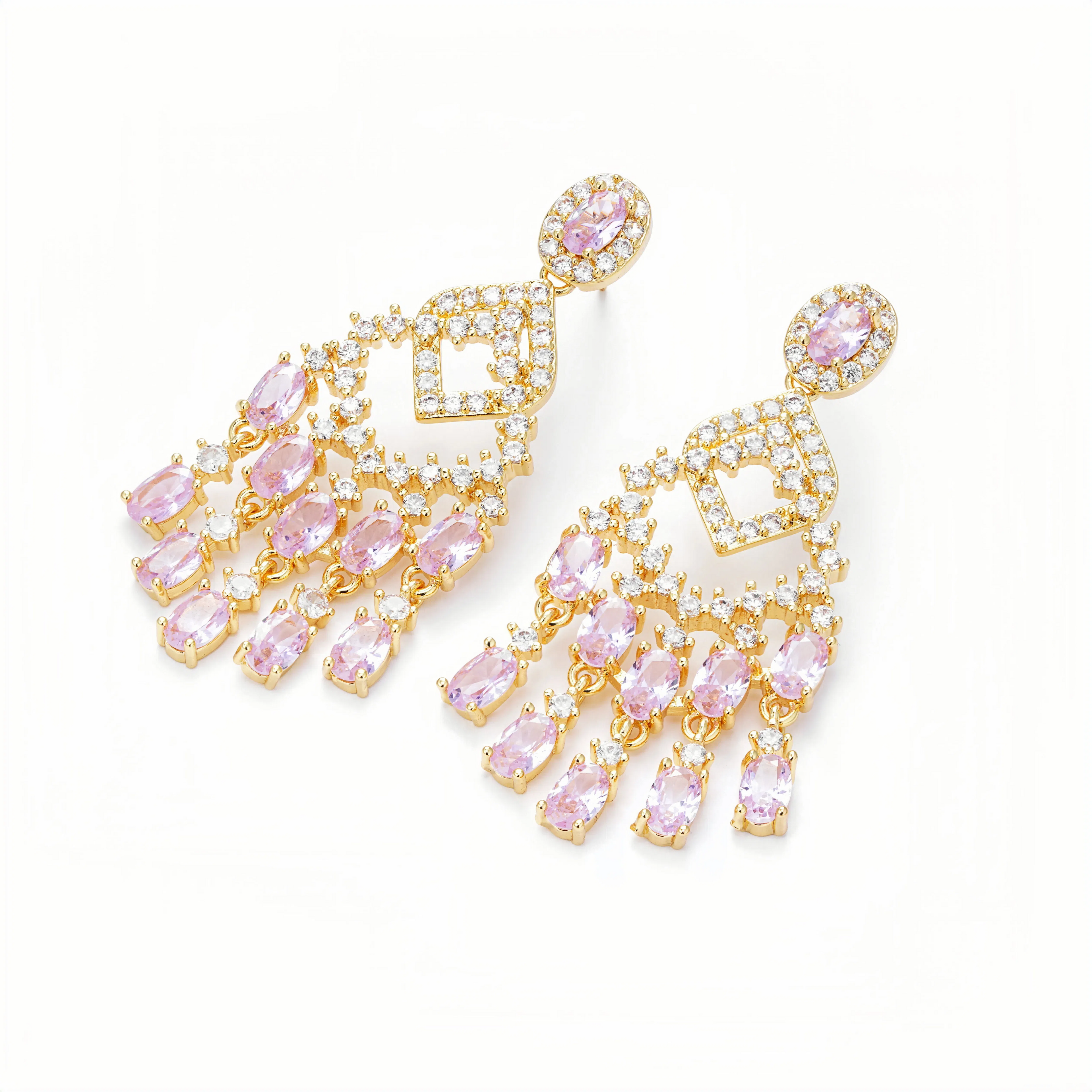 📿Pink Crystal Fireworks Drop Earrings