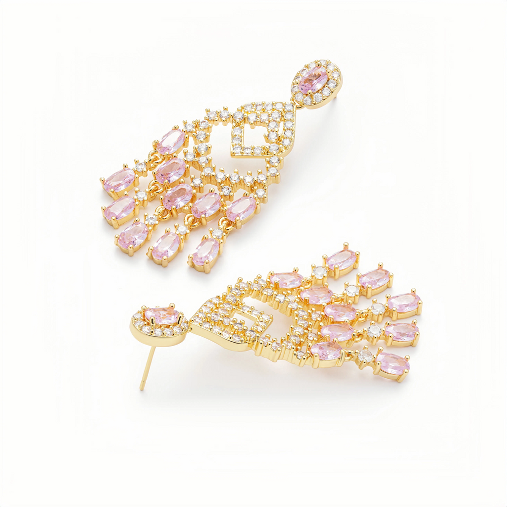 📿Pink Crystal Fireworks Drop Earrings