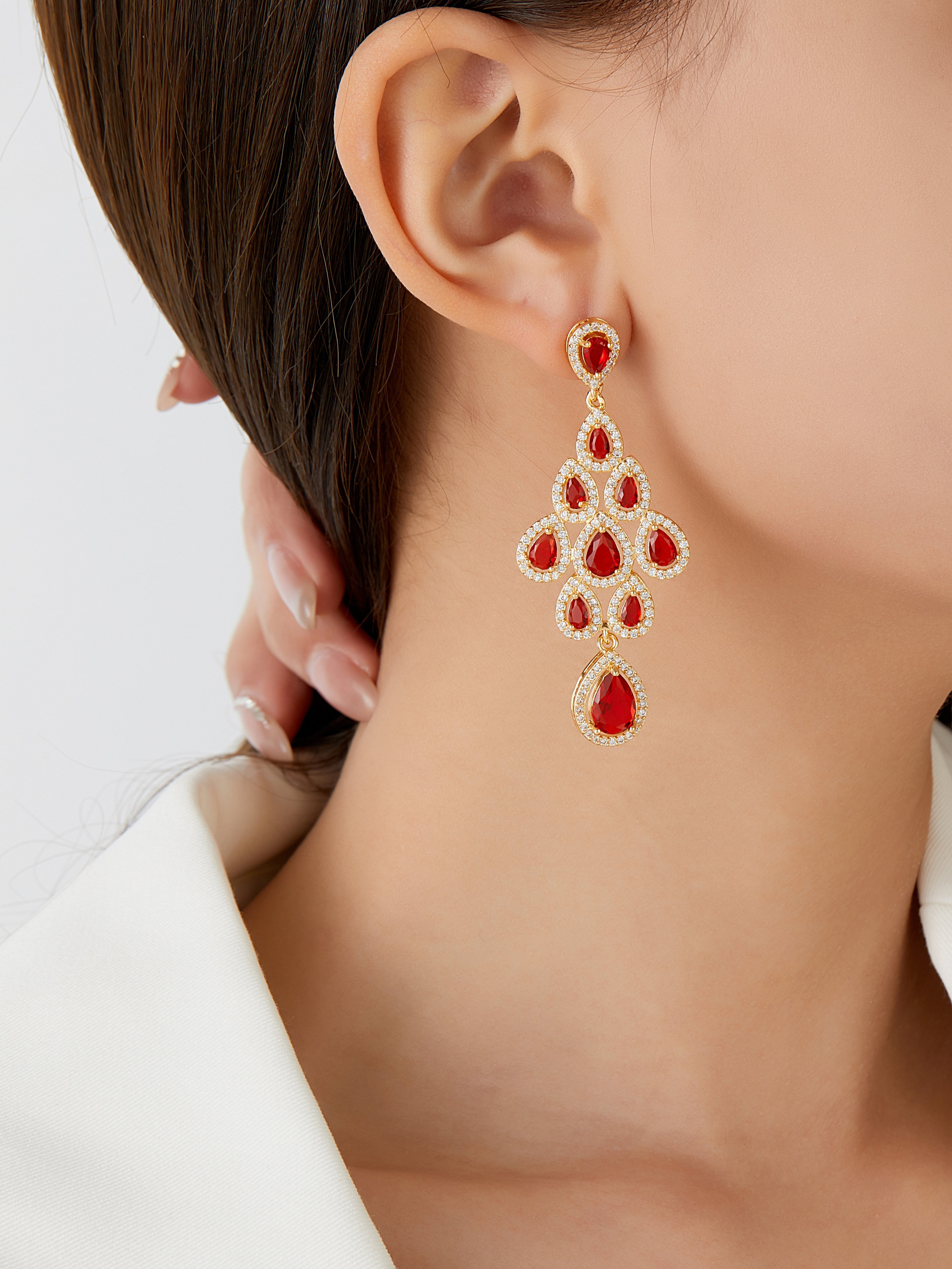 Red Transparent Teardrop Crystal Earrings