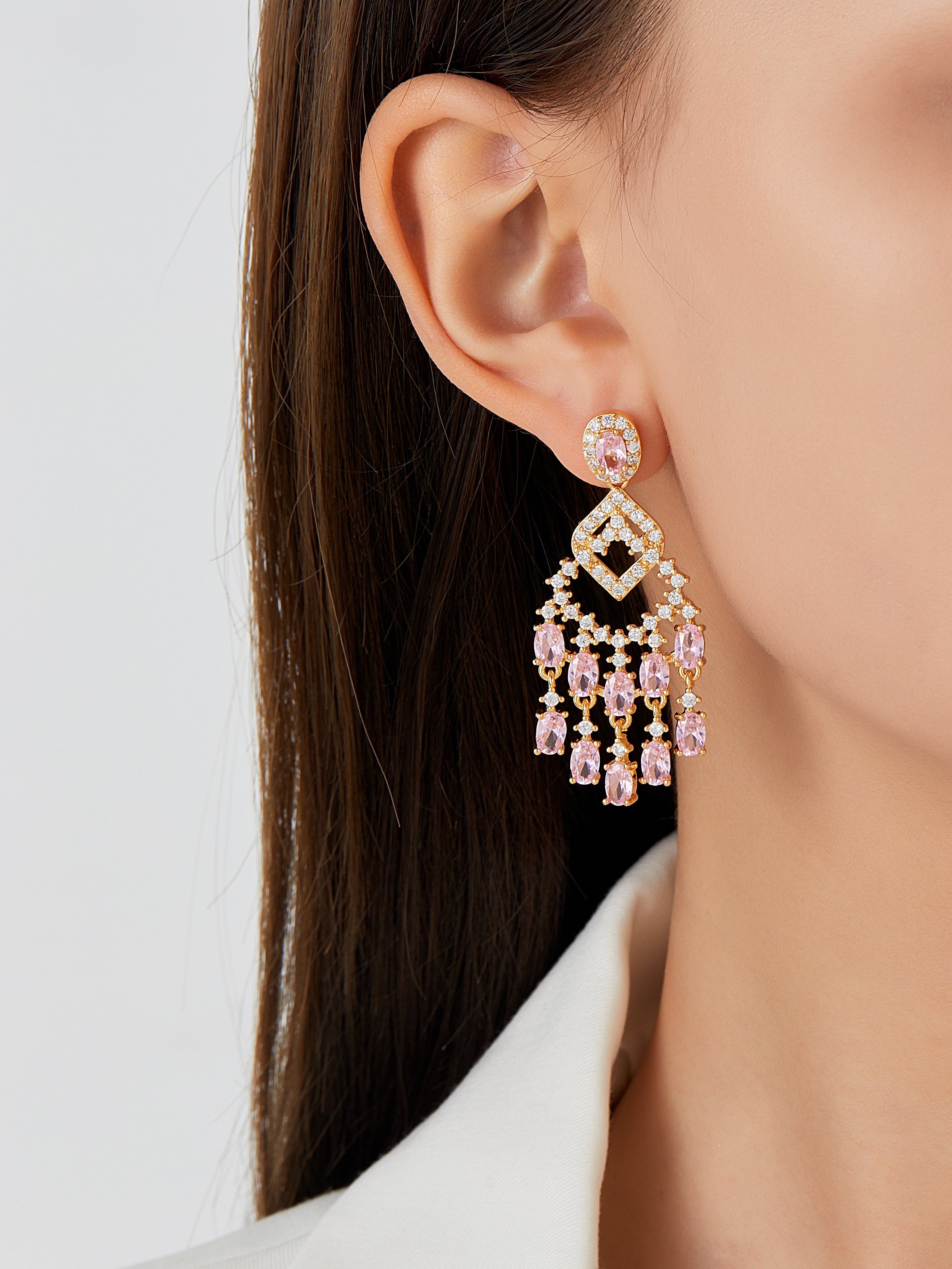 📿Pink Crystal Fireworks Drop Earrings