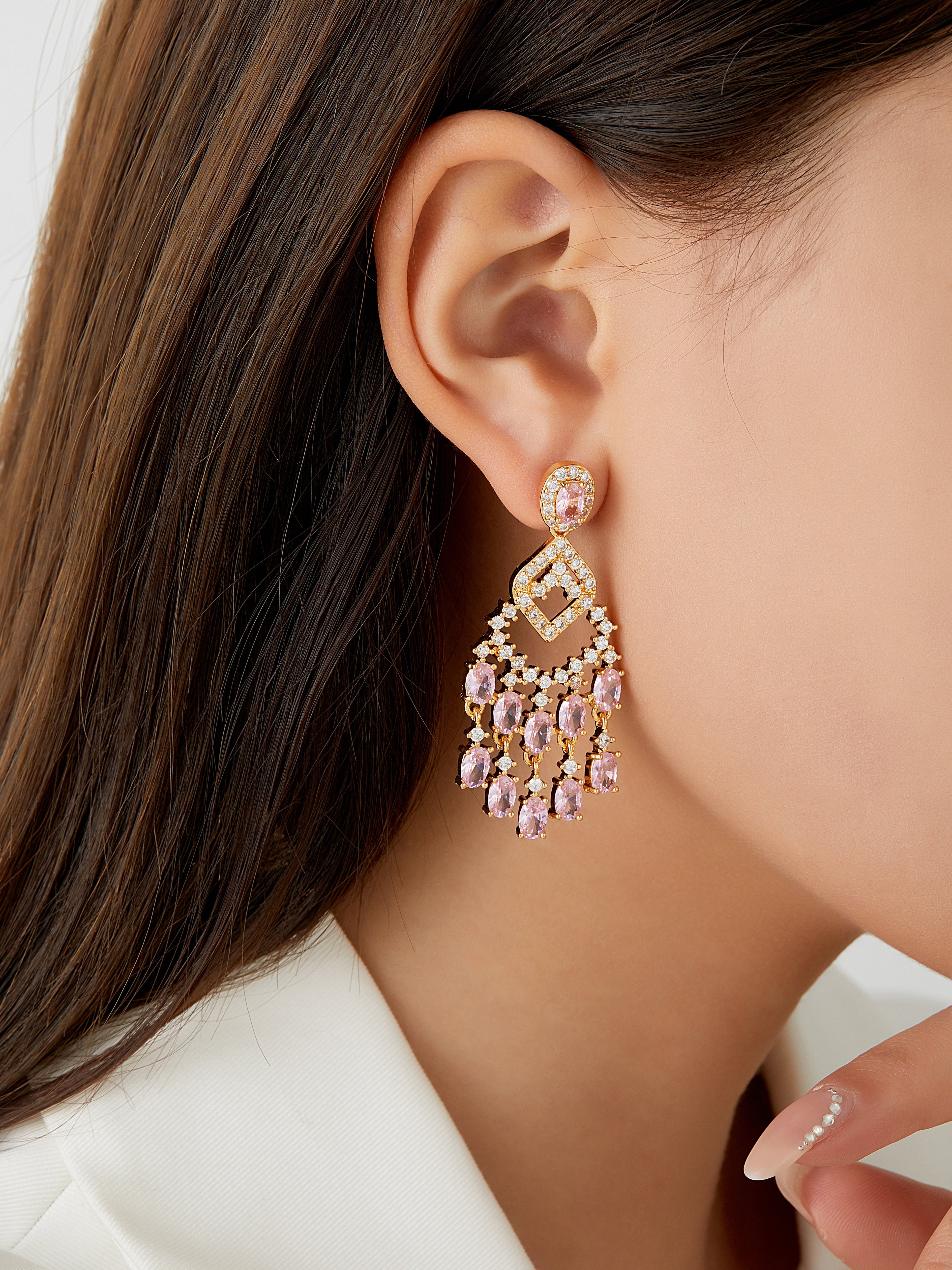 📿Pink Crystal Fireworks Drop Earrings