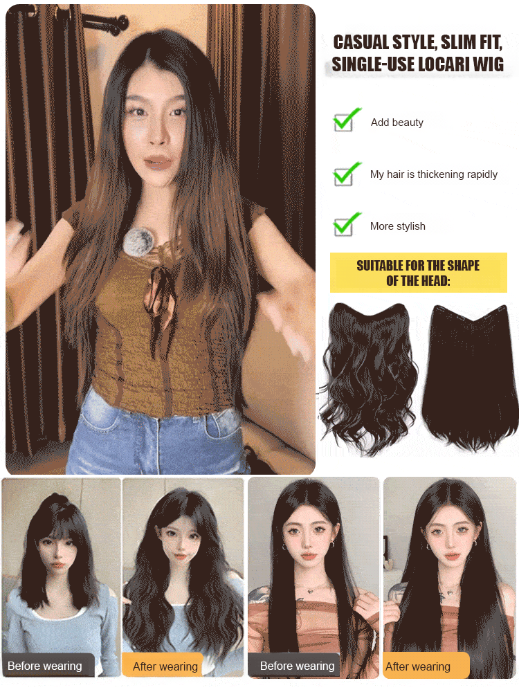 🌊 Cool Atmosphere Water Ripple One-Piece Wig ✨ Effortless Waves & Stylish Look!
